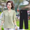 Conjunto de Verão para Mães Jovens, Camisa Elegante de Manga Curta, Conjunto de Duas Peças para Mulheres de Meia-Idade e Idosas, Blusa de Chiffon de Meia-Idade