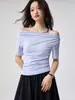 Camiseta de Manga Corta Asimétrica Elegante de Alta Gama para Mujer, Nueva Blusa de Verano en Tencel Lyocell de un Hombro