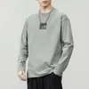 Camiseta de manga comprida para homens, blusa de primavera e outono, camada base de algodão, moletom, roupa masculina plus size moderna de modelagem solta