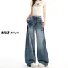Jeans de Pierna Ancha Lavados con Remaches Estilo Retro Americano para Mujer Verano Nuevo Diseño Desgastados Sueltos Nicho Pantalones Rectos