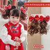 Acessório de Cabeça para o Dia de Ano Novo Grampo de Cabelo com Laço Vermelho Infantil Peruca Grampo de Cabelo Acessórios de Cabelo de Ano Novo para Meninas Clipe de Par de Pelúcia Estilo Chinês