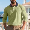 Camisa Polo de Manga Larga Informal de Otoño Nueva para Hombre Estilo Americano Transfronterizo para Golf, Negocios, Moderna, Bloques de Color Simples