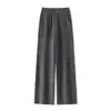 Pantalones Casuales de Punto de Lana Pura para Mujer para Otoño e Invierno 2025, Color Puro, Cintura Alta con Bolsillo, Pierna Ancha Holgada y Cálida
