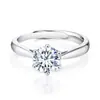 Anel Feminino Aberto Quadrado Seis Garras Fornecimento ao Vivo Atacado Fabricante Diamante Moissanite Sintético Super Brilhante 0,05kg Quilate