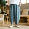 Calça Lanterna Masculina Lisa Nova de Verão, Calça Casual Solta de Nove Pontos, Tamanho Grande Estilo Chinês Retrô Simples de Algodão e Linho