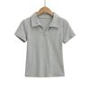 Top Ajustado Hombro Derecho Elástico Delgado Color Sólido Verano 2025 Nuevo Chica Popular Camiseta de Punto Manga Corta Envío Directo