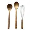 Set de espátulas de teca engrosadas espátula de madera espátula curva espátula de mango largo espátula madera de acacia batidor de huevos cuchara para ensalada