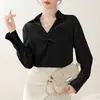 Camisa Satinada Elegante de Diseño Francés en 5 Colores para Mujer 25 Otoño Nuevo para el Trabajo Aspecto Adelgazante Collar de Perlas Top Profesional