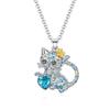 Pingente de gato com diamante de cor fofa para desejo transfronteiriço, joia simples feminina, colar de desenho animado de animal europeu e americano para crianças