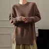 Suéter tejido casual de cuello redondo para mujer, engrosado, con abertura, color liso, corte holgado, top de moda estilo coreano para mujer