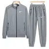 Nuevo Traje Deportivo Casual Holgado para Hombre de Otoño e Invierno Cardigan con Cuello Alto Leggings Deportivos Traje Recto para Correr y Fitness Dos Piezas