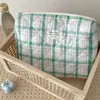 Bolsa de Cosméticos Acolchada a Cuadros Bolsa de Almacenamiento de Cosméticos de Gran Capacidad Bolsa de Tocador Portátil Linda Bolso de Mano para la Muñeca de Algodón