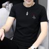 Camiseta Masculina de Manga Curta Primavera e Verão Nova Gola Redonda Solta Pulôver Estampa de Coração Manga Meia Manga Roupas de Estudante