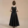 Roupa Preta de Performance para Piano Infantil Vestido de Performance para Orquestra Estudantil Moda Saia Longa de Cetim para Competição de Violino