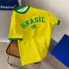 Camiseta Unisex Estilo Brasileiro Lettering Brasil Esquema de Cores Clássico Paixão Sul-Americana Caimento Confortável Personalizada para Fãs