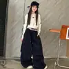 Calça Casual de Primavera e Outono para Meninas 2026 Nova Moda Estilo Coreano Bolso Grande Cargo Calça de Pernas Largas para Meninas Mais Velhas
