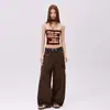 Calça Cargo Casual Laranja # Marrom Infantil Desconstruída de Perna Larga para Mulheres, Caimento Solto, Emagrecimento, Fashion, Tendência, Versátil.