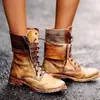 Estilo Popular de Aliexpress Botas de Cuero Retro para Mujer con Cordones Delanteros Botas de Caballero Botas de Suela Gruesa