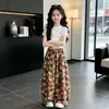 Conjunto de Verano para Niñas 2026 Nueva Moda Tendencia Fresco Tie-Dye Floral de Manga Corta para Niños Mayores