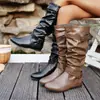 Botas de Cavaleiro Transfronteiriças da Amazon Mulheres Outono e Inverno Novas Botas Longas Retrô Acima do Joelho Bico Fino Fivela Tamanho Grande Botas de Salto Bloco