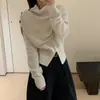 Roupas femininas, estilo Dongdaemun coreano, alta qualidade, xale tipo capa de gola alta, suéter de tricô feminino, conjunto elegante de duas peças
