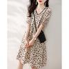 Comercio Exterior Vestido Coreano Estampado de Lunares 2025 Verano Nuevo Commuter Elegante Cintura Cuello en V Ajustado Falda de Manga Corta