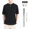 Camiseta de Punto de Manga Corta con Cuello Henry de Seda de Hielo de Gama Alta para Hombre, Lujo Accesible, Tops Casuales de Marca de Moda de Gama Alta para Hombre