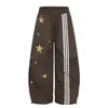 Pantalones paracaidistas plisados a rayas de estrella estilo americano picante para mujer, de secado rápido para verano, hip-hop, jazz, baile, holgados, pierna ancha, casual