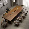 Juego de mesa de té grande y sillas de madera maciza para sala de estar, uso doméstico, una mesa y seis sillas, mesa de té de nuevo estilo chino, mesa de preparación de té para oficina