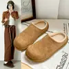Pantuflas de Algodón Birkenstock para Mujer, Nuevo Estilo Otoño e Invierno, Zapatos de Algodón Cálidos Forrados de Polar, Pantuflas de Medio Zapato Perezosas sin Cierre, Pantuflas de Casa Planas con Suela de Piel