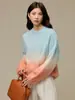 Tie-dye gradient cashmere wool brushed knit sweater top for women, autumn and winter, thick, round neck, knitwear, early autumn inner layer, base layer