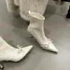 Botines de tacón de aguja con punta estilo coreano Chuyuji para mujer, botines de verano delgados con lazo, botines de moda versátiles de tacón alto