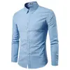 Camisa de comércio exterior transfronteiriça 2025, moda masculina, slim, cor sólida, manga comprida, camisa de lapela empresarial, tamanho grande, camisa masculina