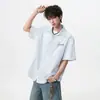 Camisa Falsa de Dos Piezas Estilo Americano de Manga Corta para Hombre, Verano Holgada, Estilo Nuevo, Ambiente Juvenil, Camiseta con Bloques de Color, Mangas de Cinco Cuartos Casuales