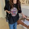 Camiseta de Manga Corta de Verano 2025 Nueva Estilo Coreano Talla Grande Longitud Media Estilo Bf Suelto Estampado de Dibujos Animados Retro Americano para Mujer