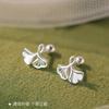 Aretes de Plata Esterlina S999 para Mujer, Pequeños y Modernos, con Diseño de Hoja de Ginkgo en Espiral, Clavos para el Cartílago de la Oreja, Aretes Simples de Alta Gama al Mayoreo