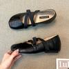 2026 Novo Estilo Sapatos Mary Jane Franceses com Tiras Cruzadas Sapatilhas de Verão para Mulheres Sapatos Baixos Estilo Ballet para Pessoas Baixinhas