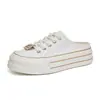 2026 Color Block Retro Americano Solado Grosso Meia Pantufa Alta Aparência Versátil Confortável Sapatos Individuais Senso de Design Casual Sapatos Femininos