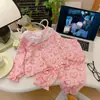 Pijama com Renda para Meninas 2026 Novo Estilo de Verão Conjunto de Roupa de Casa 100% Algodão para Crianças Pequenas e Médias Gaze de Algodão Dupla Camada