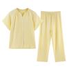 Novedad Primavera/Verano 2026 Conjunto de Pijama para Mujer de Algodón Puro, Doble Capa de Gasa Crepé, Manga Corta, Pantalón Largo, Ropa de Casa para Mujer