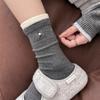 Calcetines de Cachemira para Otoño e Invierno para Mujer, Estilo Coreano Calcetines de Media Pantorrilla con Doble Puño y Bloques de Color, Ins Perla con Lazo, Calcetines Holgados para Niña