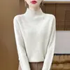 Nuevo suéter de punto grueso 100% lana para otoño e invierno, diseño raglán a rayas, cuello semi-alto, corte holgado, top moderno y elegante para mujer