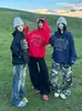 Sudadera con capucha bordada con letras estilo americano, unisex, sudadera con capucha tipo pullover de corte holgado para pareja BATTLE HOUSE