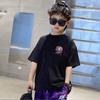 [100% algodão puro] Camiseta de verão nova para meninos 200g com estampa de dragão manga curta infantil moda ins