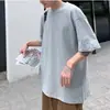 Camiseta Masculina Lisa de Manga Curta Verão 2022 Manga de Cinco Pontos Moda Estudante Solta Meia Manga Tamanho Grande Tamanho Grande Camiseta