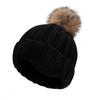 Gorro de tricô de inverno transfronteiriço com pompom, cor sólida, quente com veludo, acrílico, feminino, grosso, gorro pulôver, gorro de lã para pais e filhos