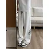 Calça de Moletom Branca e Cinza Americana Masculina Outono e Inverno Nova Cintura Alta Perna Reta Casual Solta Cargo Perna Larga Longa