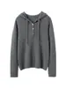 ¡Estilo simple y perezoso! Sudadera de punto suelto para mujer, con capucha y cuello semiabierto de cachemir, elegante y estilosa, capa base de múltiples botones