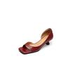 ¡Estar de pie por mucho tiempo no cansa! Temperamento Simple Punta Cuadrada Punta Abierta Look Adelgazante Cuero Genuino Versátil Lado Hueco Moda Sandalias Stiletto de Tacón Medio para Mujer