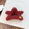 Grampo de Cabelo de Pelúcia Estrela de Cinco Pontas Lã de Cordeiro Doce Grampo de Tubarão Grampo com Etiqueta Dourada de Letra Grampo de Cabelo Acessórios de Cabelo para Mulheres